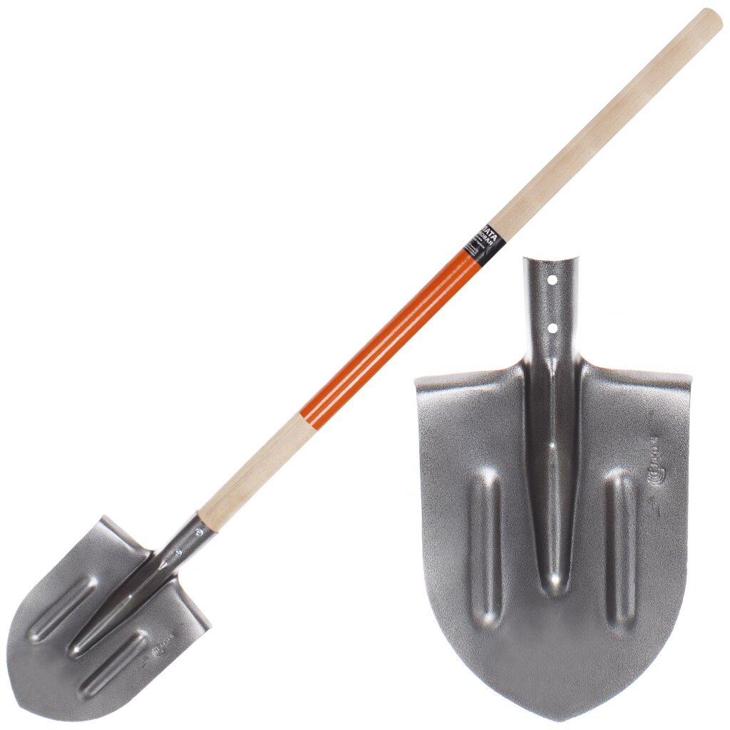 Лопата штыковая, рельсовая сталь, черенок деревянный, СП, с ребром жесткости лопата штыковая с черенком 19309