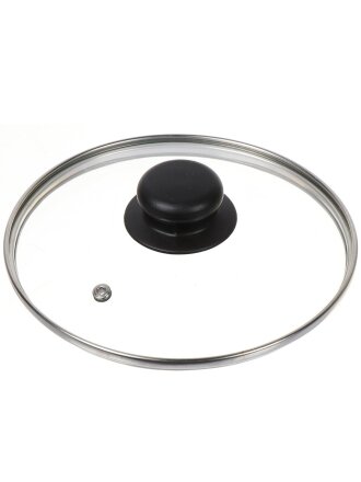 Крышка для посуды стекло, 18 см, Daniks, металлический обод, кнопка бакелит, черная, Д4118Ч