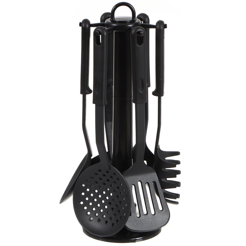 Набор кухонных принадлежностей 7 предметов, нейлон, на подставке, Daniks, Флэп, JA20205463, половник, шумовка, лопатка, 3 ложки