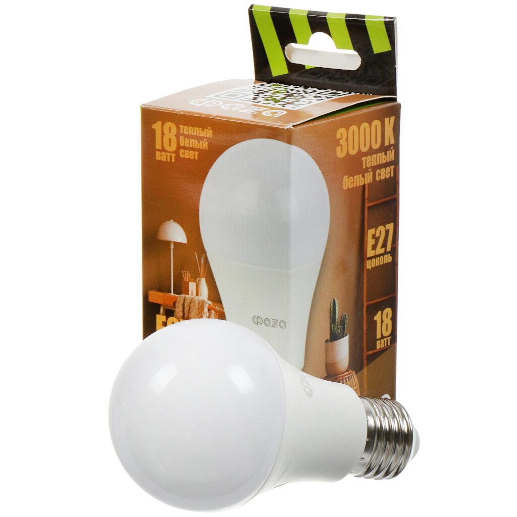 Лампа светодиодная E27, 18 Вт, 230 В, 3000 К, свет теплый белый, ФАZА, FLL- A60 лампа светодиодная e27 9 вт 80 вт 220 в шар 3000 к свет теплый белый ergolux