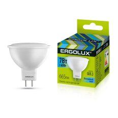 Лампа светодиодная GU5.3, 7 Вт, 60 Вт, 220 В, рефлектор, 4500 К, свет холодный белый, Ergolux