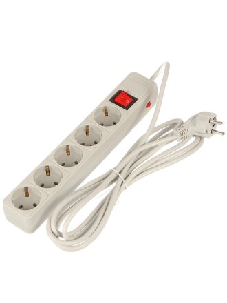 Сетевой фильтр 5 гнезд, 1.9 м, 3х0.75 мм², с заземлением, 10 А, 2.2 кВт, серый, Jett, 171-002