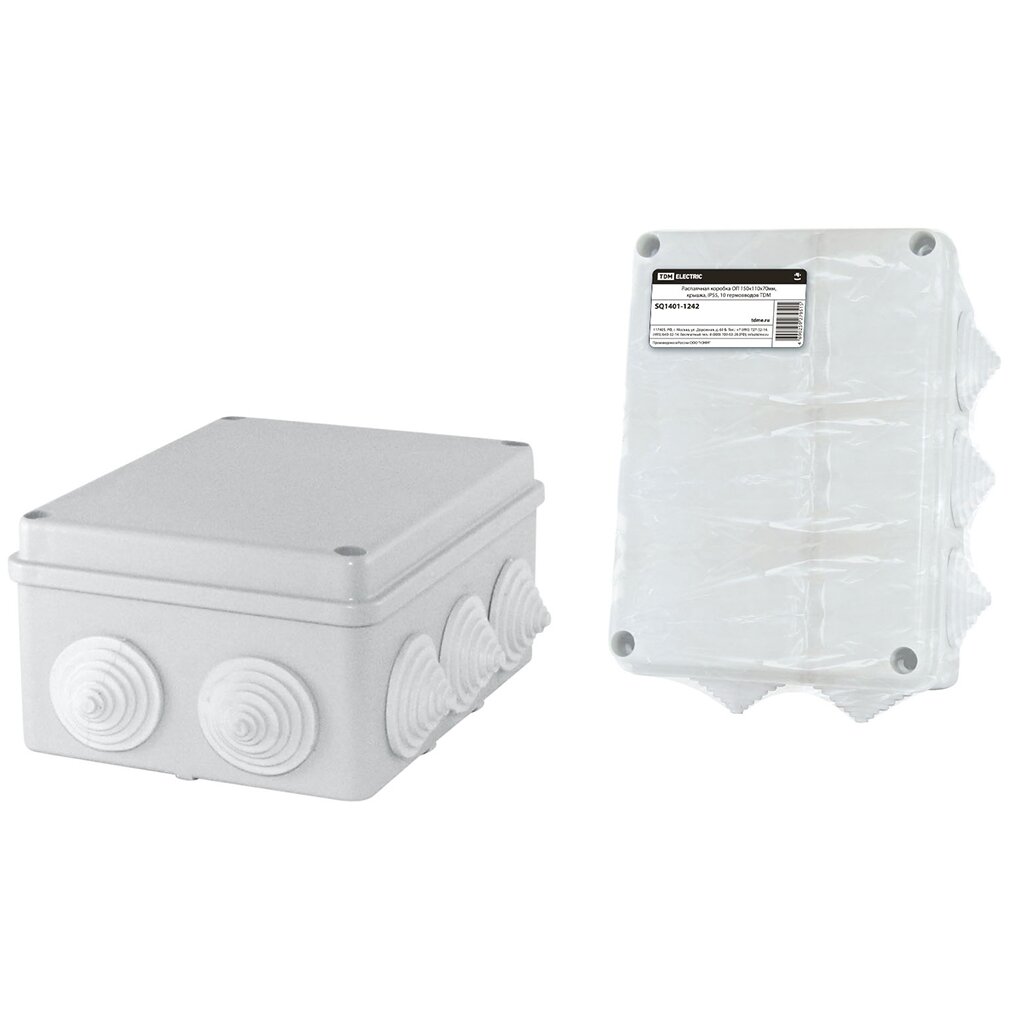 Коробка распаячная TDM Electric SQ1401-1242, 150х110х70 мм, IP55, 10 гермовводов