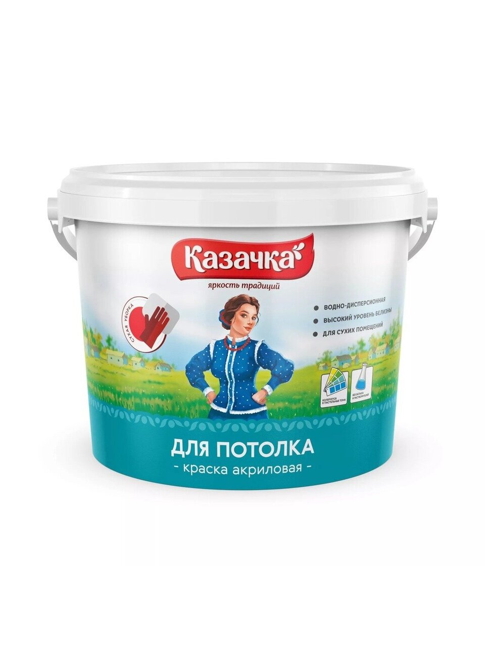 Краска водно-дисперсионная, Казачка, W-1, акриловая, для потолков, матовая, 2.7 кг