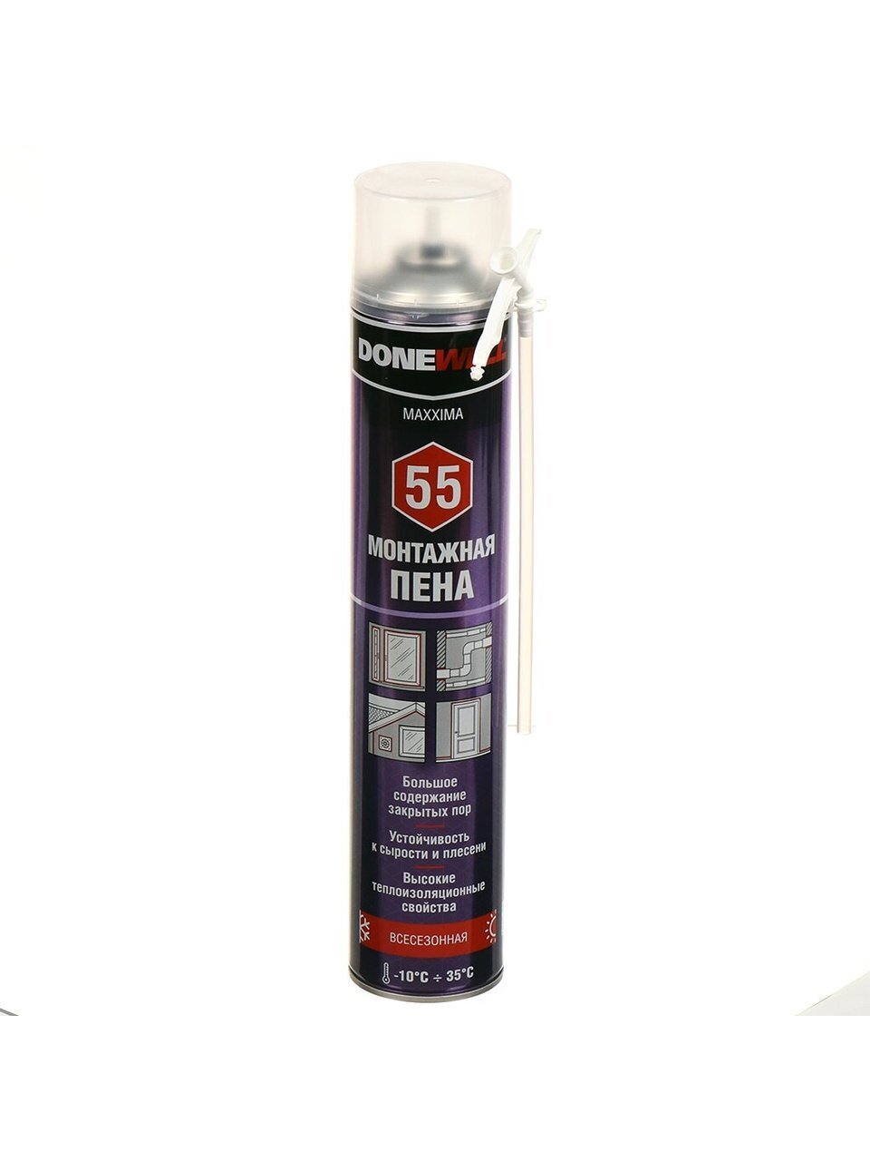 Пена монтажная KUDO, Donewell Maxxima 55, бытовая, 55 л, 1 л, всесезонная, DPH10UMAXX55