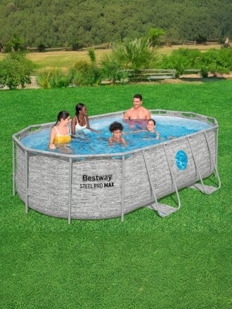 Бассейн каркасный Bestway, 427х250х100 см, Power Steel, 56714BW, фильтр-насос, лестница, тент, 7250 л, поплавок-дозатор