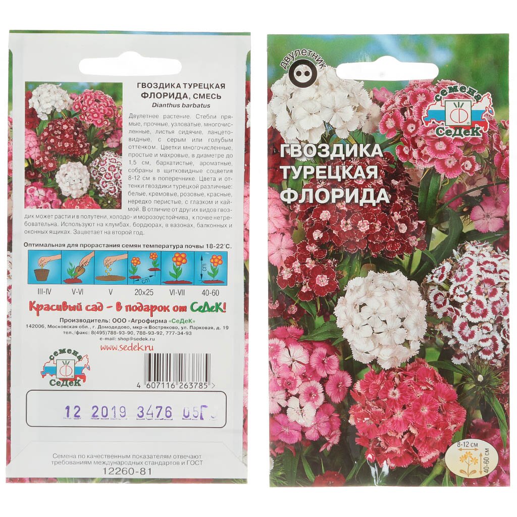 Семена Цветы, Гвоздика, Флорида, 0.5 г, цветная упаковка, Седек
