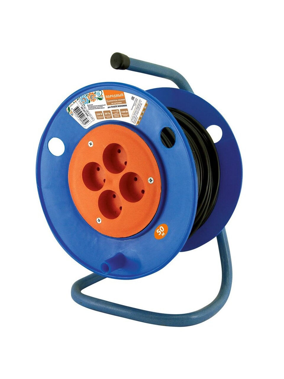 Удлинитель 4 гнезда, 50 м, ПВС, без заземления, 1300 Вт, TDM Electric, SQ1307-0504