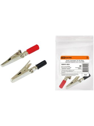 Зажим ЗК, крокодил, красный, черный, 10А, 1шт+1шт, 50 мм, TDM Electric, SQ0541-0021