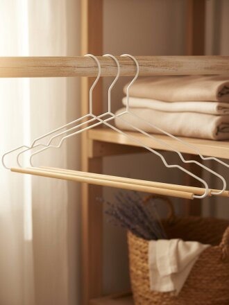 Вешалка-плечики для одежды, 42 см, металл, дерево, 3 шт, с дерев перекладиная, белая, Винтаж, 107894