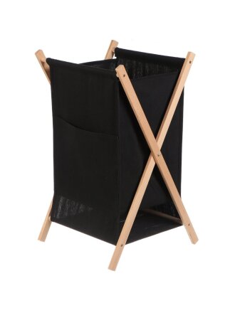 Корзина для белья, 39х62 см, прямоугольная, дерево, текстиль, черная, Y4-7887
