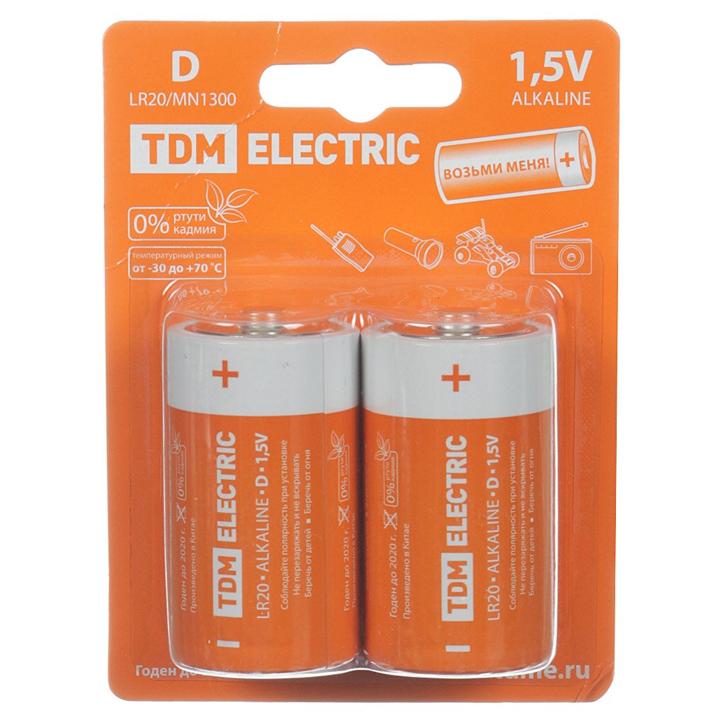 Батарейка TDM Electric, D (LR20), Alkaline, щелочная, 1.5 В, блистер, 2 шт, SQ1702-0012 ножницы 135мм joy ассорти блистер