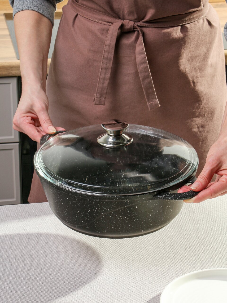 Жаровня алюминий, 26 см, 3.5 л, антипригарное покрытие, Горница, Гранит, ж7126аг, с крышкой