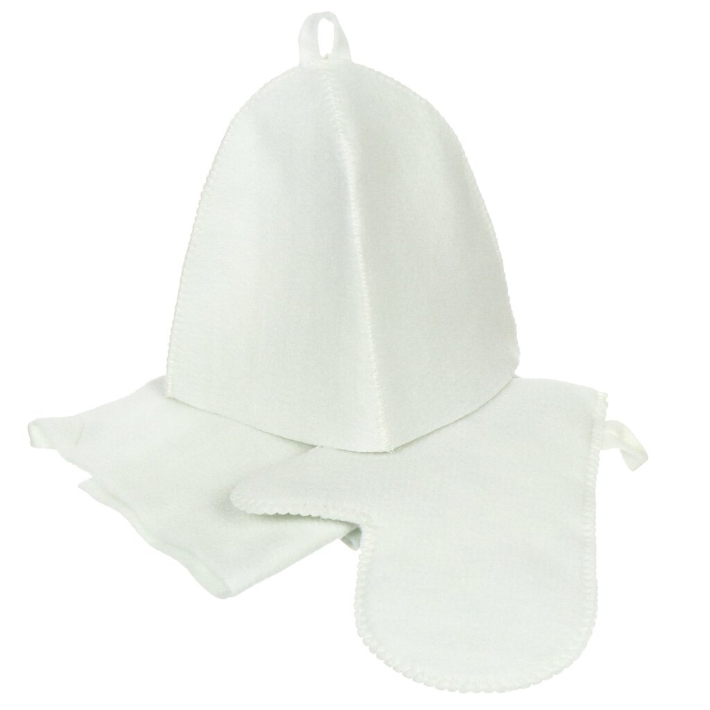 Набор для бани 3 предмета, шапка, рукавица, коврик, Первая цена, НИ001 рукавица для бани