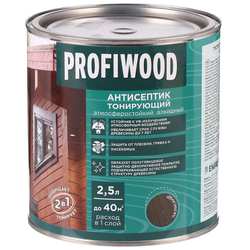 Антисептик Profiwood, для дерева, тонирующий, палисандр, 2.1 кг антисептик сенеж био для древесины в тяжелых условиях эксплуатации трудновымываемый 10 кг 7126