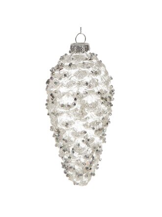 Елочное украшение Шишка Серебристый лес, прозрачное, 6х14 см, стекло, XF24-SC038