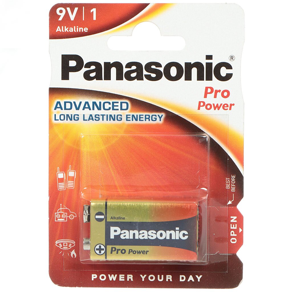 Батарейка Panasonic, 9V (6LR61, 6F22), Pro Power, алкалиновая, 9 В, блистер, УТ-00000276