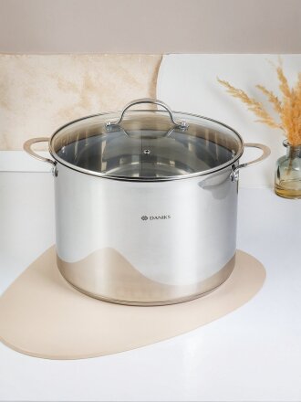 Кастрюля нержавеющая сталь, 12 л, крышка стекло, Daniks, Профессионал, GS-01338-28HCA -12L, индукция
