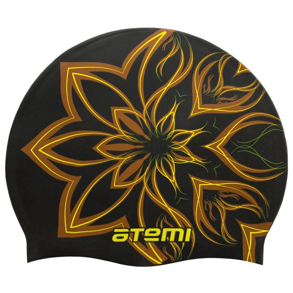 Шапочка для плавания Atemi, силикон, чёрная (огн.цветок), PSC418, 00000098100