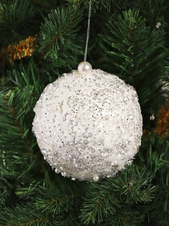 Елочный шар белый, 10 см, SYPMQF-1122044