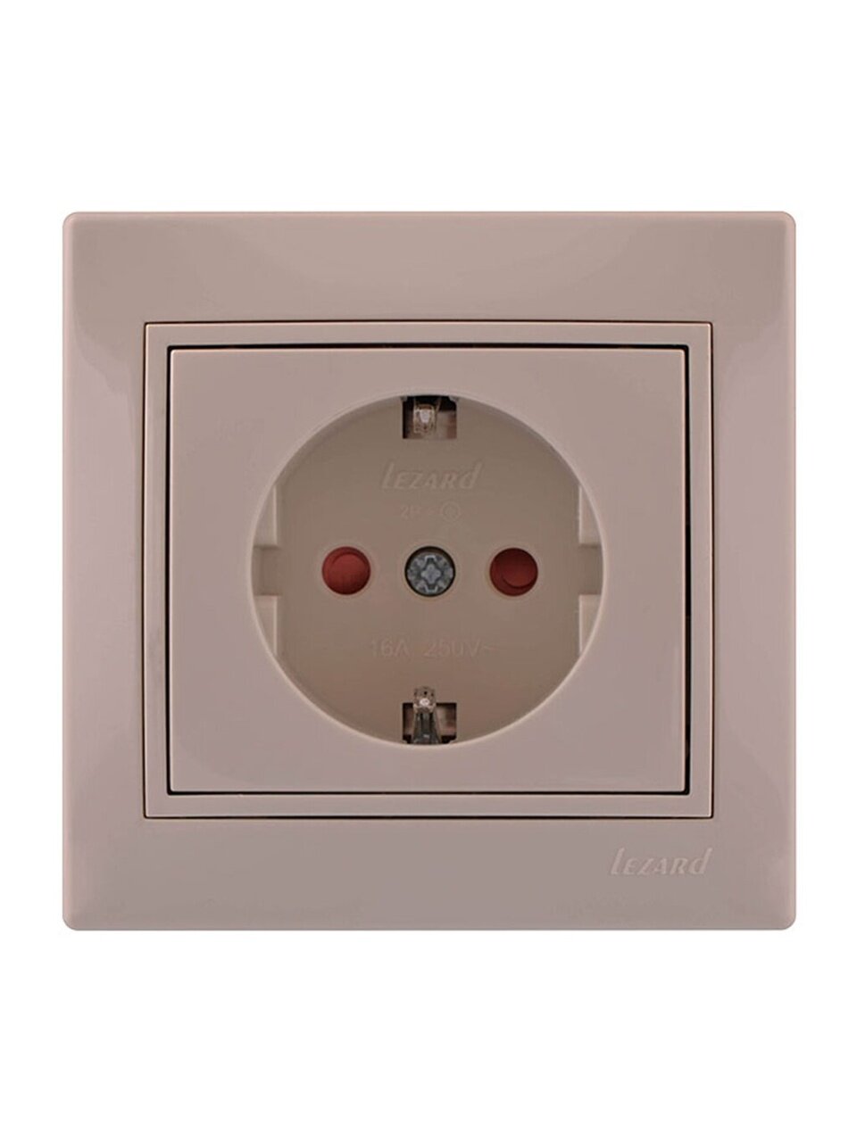 Розетка скрытой установки, 1 гнездо, с заземлением, с защитными шторками, керамика, кремовый, с защитой от детей, со вставкой, Lezard, Mira, 701-0303-124