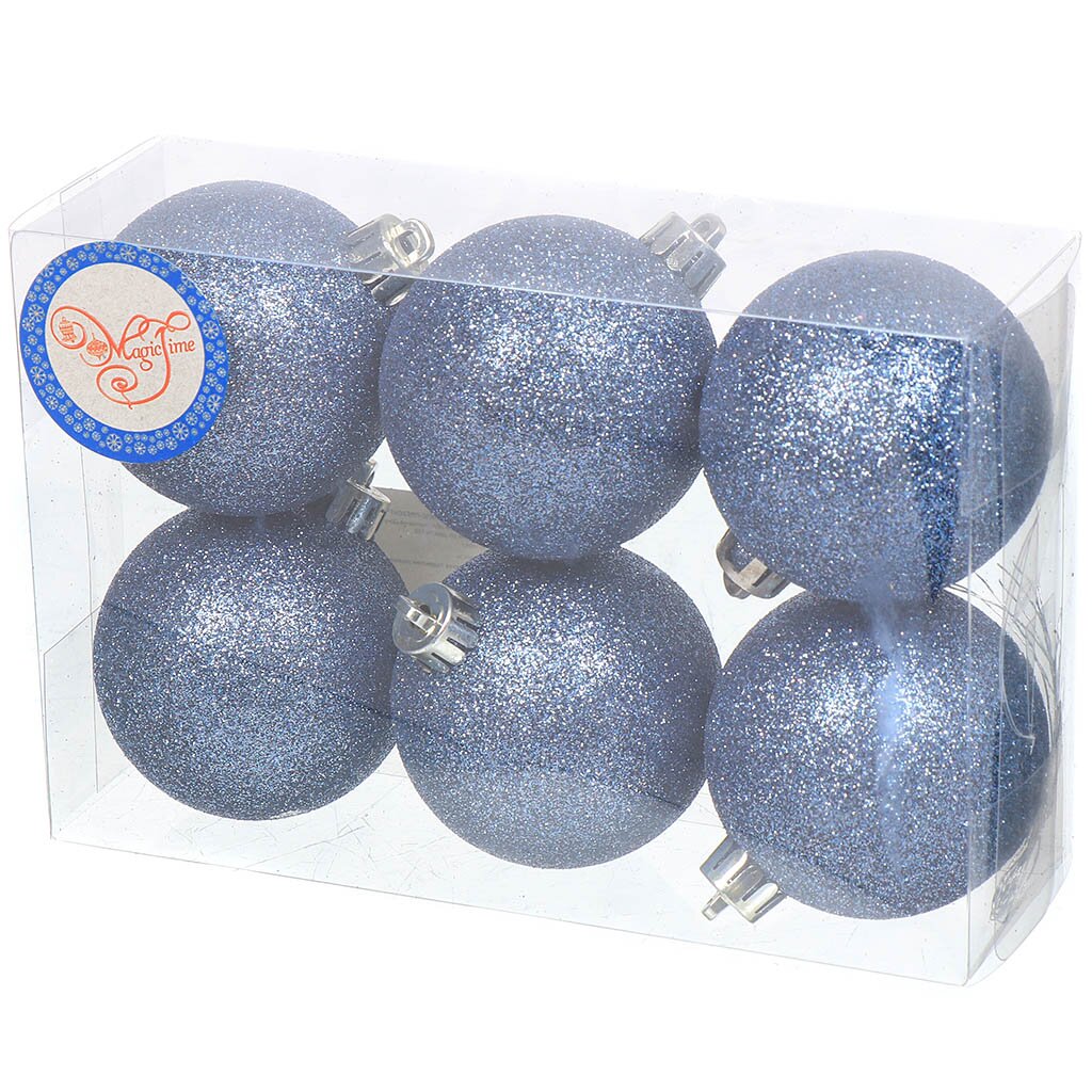Елочный шар Блеск, 6 шт, синий, 6 см, полистирол, 75991