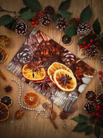 Доска разделочная стекло, 30х20 см, коричневая, прямоугольная, Daniks, С Новым годом!