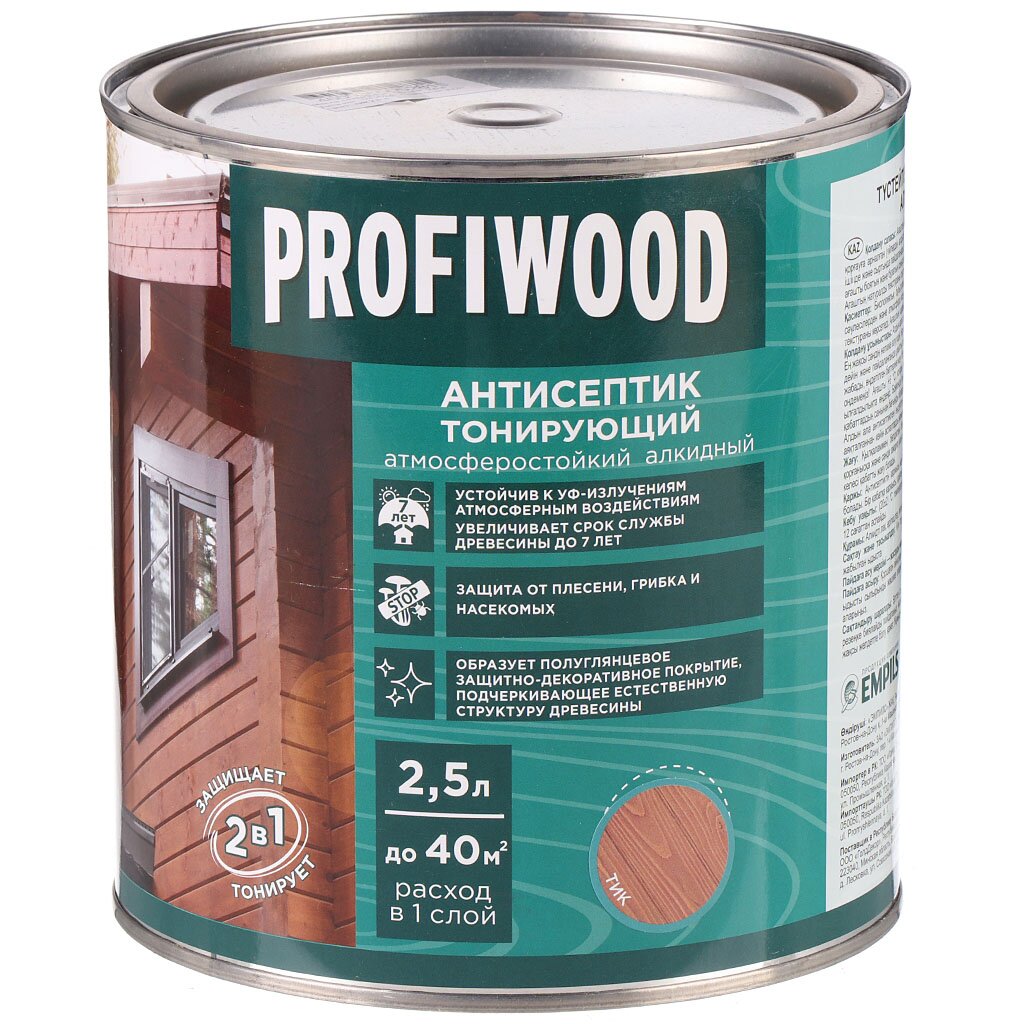 Антисептик Profiwood, для дерева, тонирующий, тик, 2.1 кг антисептик profiwood для дерева лаковый калужница 0 7 кг