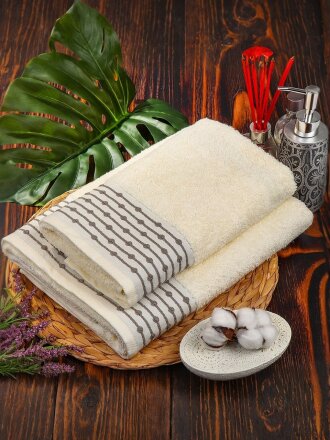 Полотенце банное 50х90 см, 100% хлопок, 470 г/м2, Дафна, крем-брюле, Узбекистан, 510405090