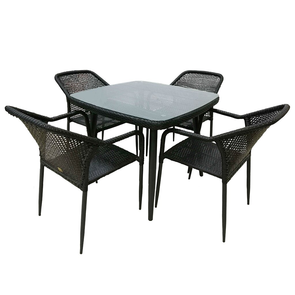 Мебель садовая Ливорно 521-3 (стол 90х75 см + 4 кресла), темно-коричневая