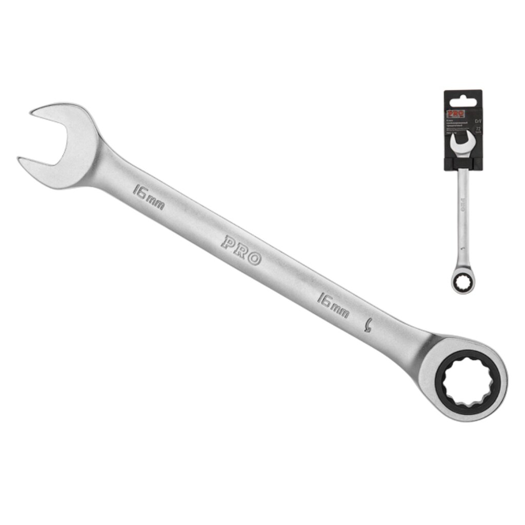 Ключ комбинированный трещоточный, Pro Startul, 16 мм, сатинированный, PRO-7016 ключ комбинированный трещоточный pro startul 22 мм сатинированный pro 7022