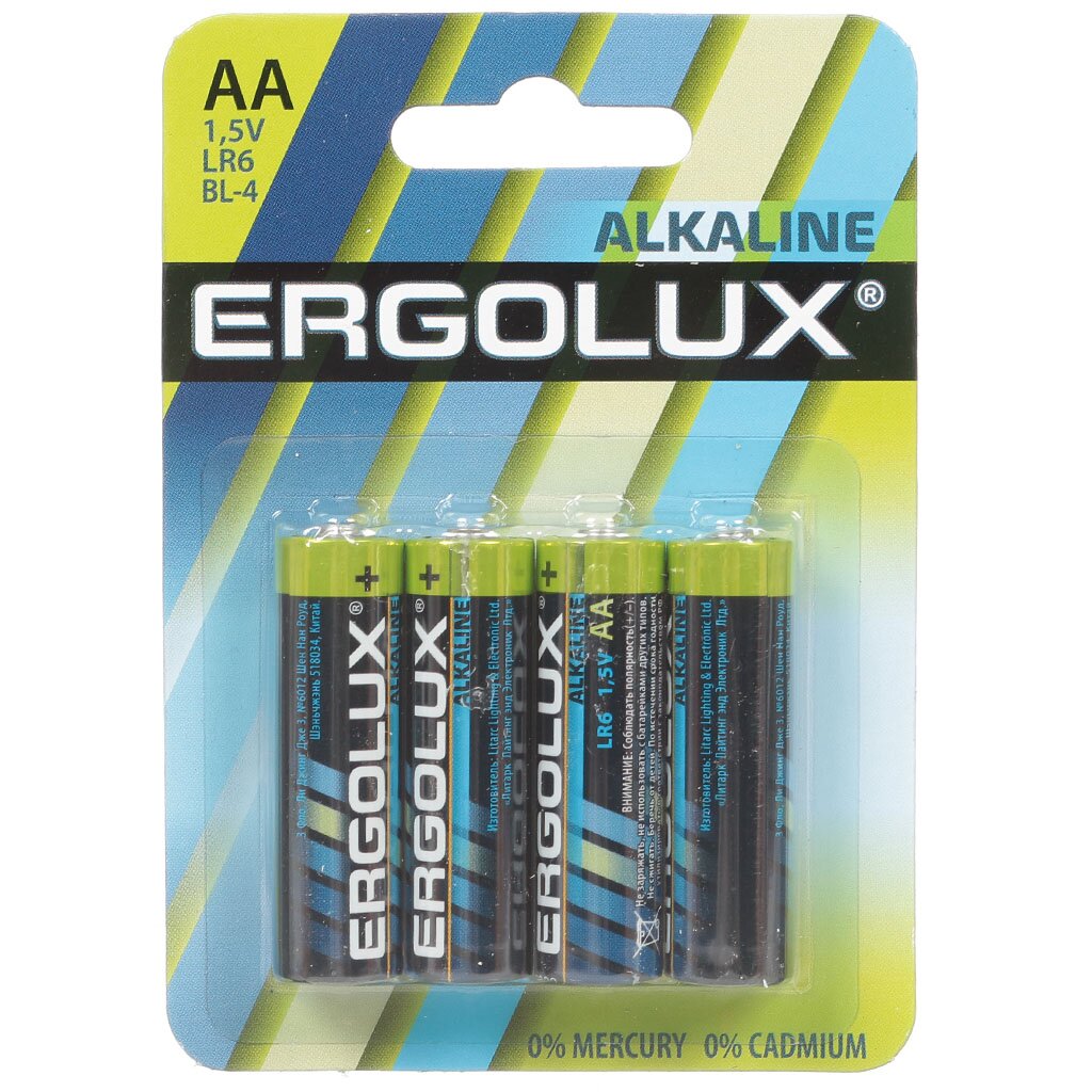 Батарейка Ergolux, АА (LR6, 15A), Alkaline, щелочная, 1.5 В, блистер, 4 шт, 11748