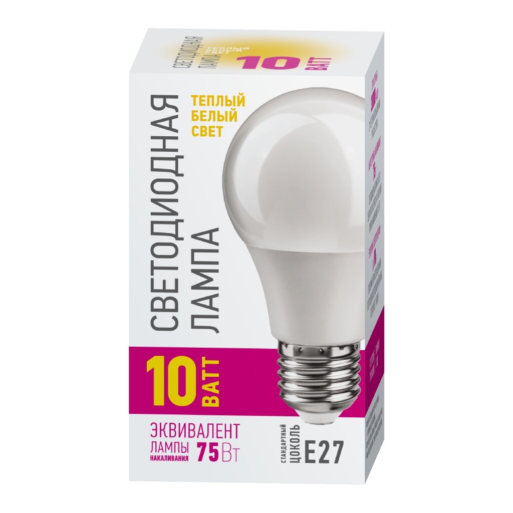 Лампа светодиодная E27, 10 Вт, 75 Вт, груша, 2700 К, свет теплый белый, Онлайт лампа светодиодная e27 12 вт 100 вт 220 в груша 3000 к свет теплый белый ergolux