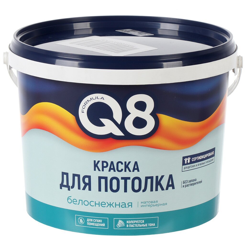 Краска воднодисперсионная, Formula Q8, акриловая, для потолков, матовая, белоснежная, 4.5 кг