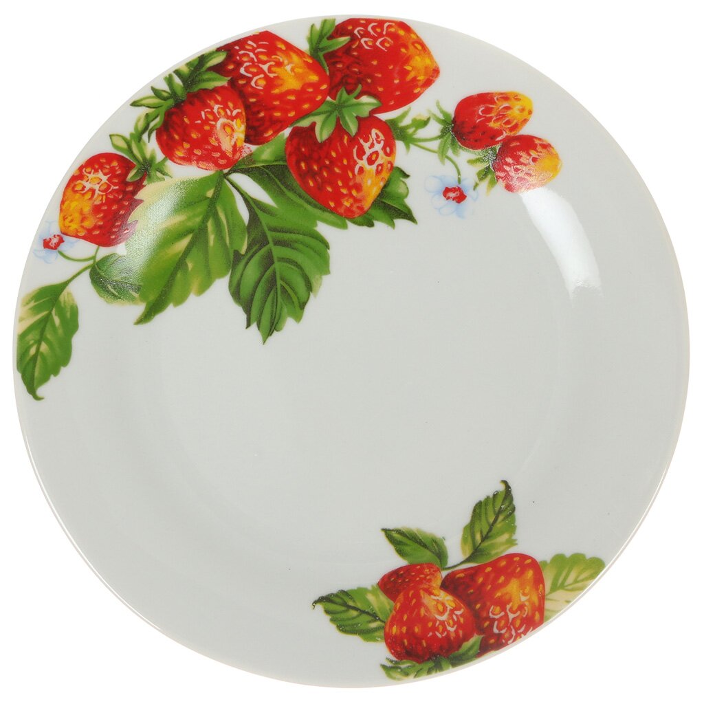 Тарелка десертная, керамика, 18 см, круглая, Клубника, т7-7792