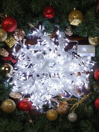 Гирлянда 320 ламп, 3х2 м, 8 режимов, Занавес, холодный белый свет, прозрачная, в помещении, сетевая, LED