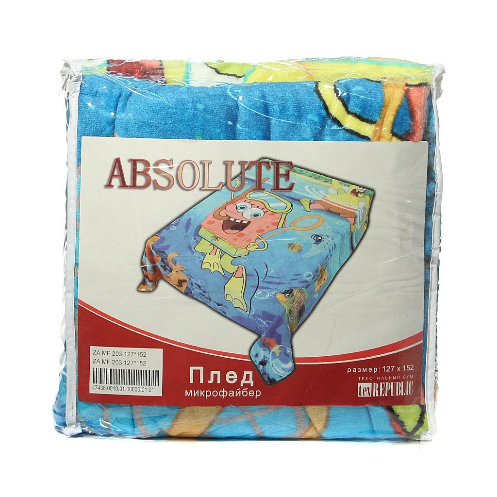 Плед детский 127х152 см, в сумке, микрофайбер, Absolute, Губка-Боб, 47438