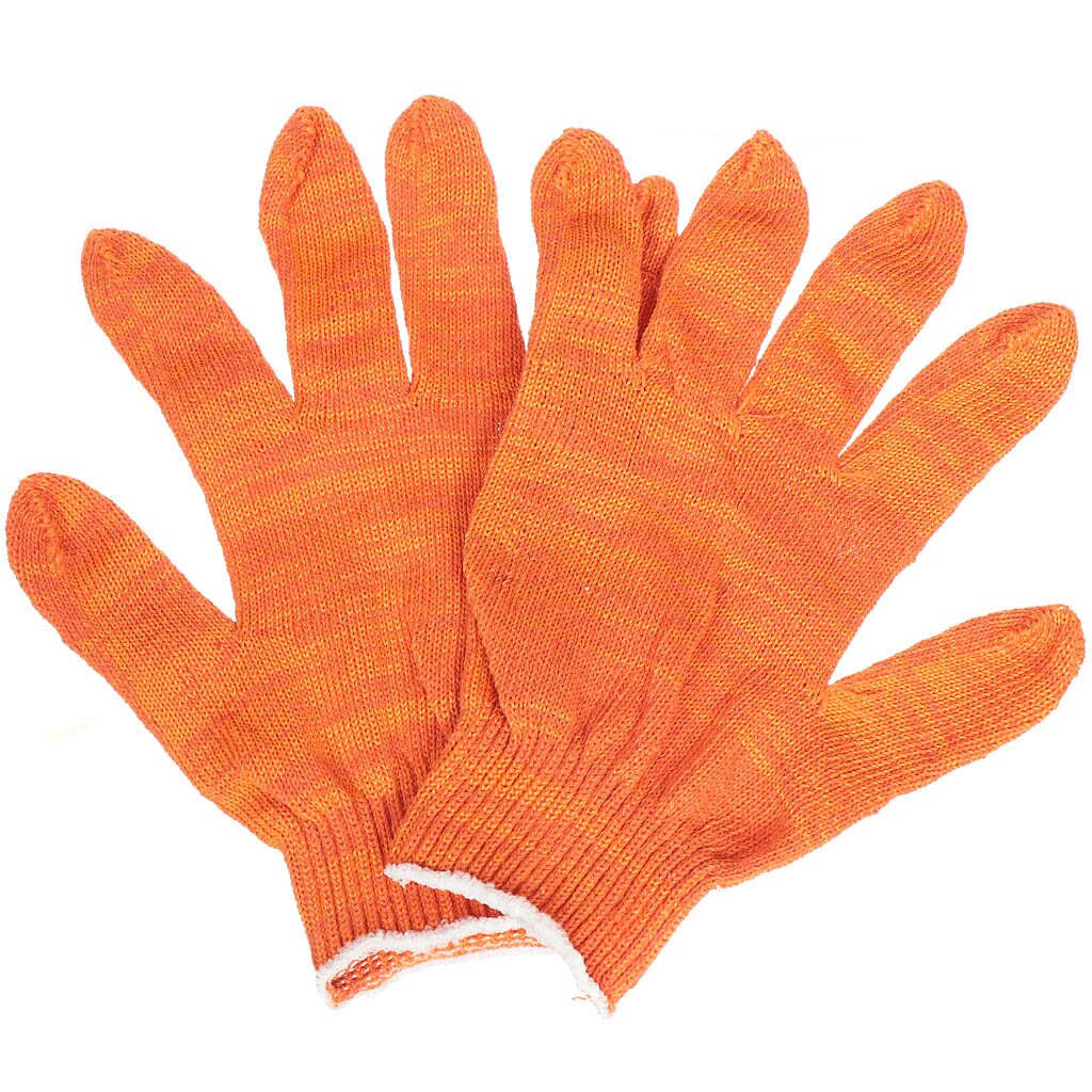 Перчатки х/б, без покрытия, 10 класс вязки, оранжевая основа, 39-41 гр, Оптима