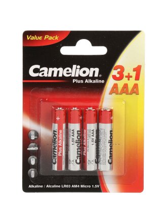 Батарейка Camelion, ААА (LR03-BP), Alkaline Plus, алкалиновая, 1.5 В, блистер, 4 шт, 3+1, 15544