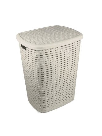 Корзина для белья, 50 л, 43х35х53 см, прямоугольная, пластик, бежевая, с крышкой, Verde, Roso, 36920