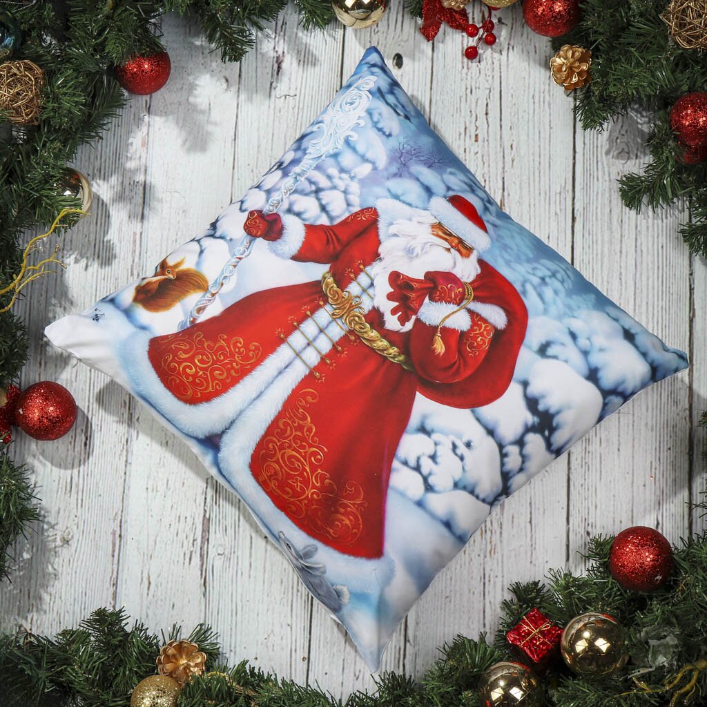 Чехол на подушку Новый год Дед Мороз, 100% полиэстер, 45х45 см, T2023-3259 паровоз и дед мороз