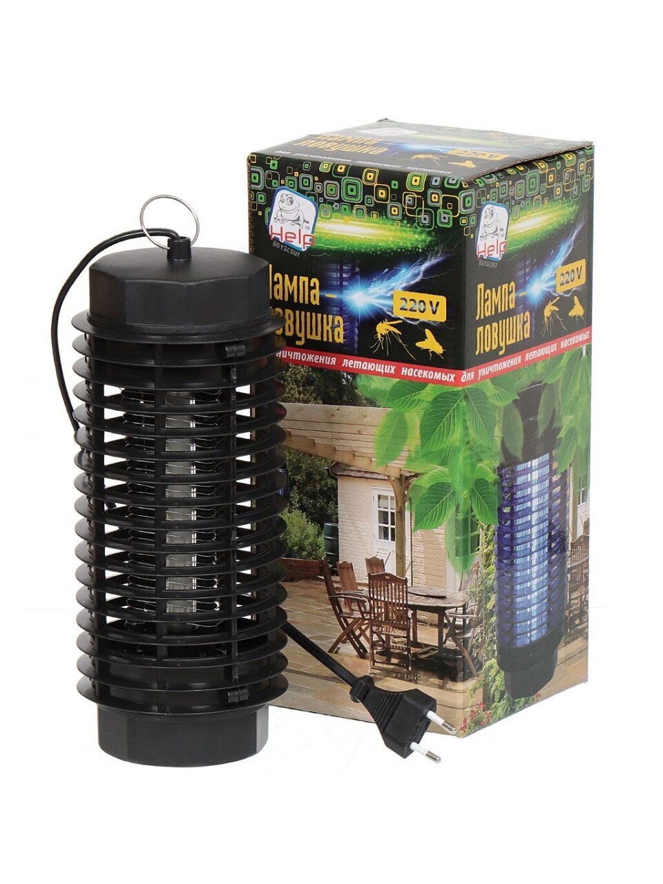 Лампа-ловушка от летающих насекомых, электрическая ловушка, 220 В, 12х12х28 см, Help, 80402