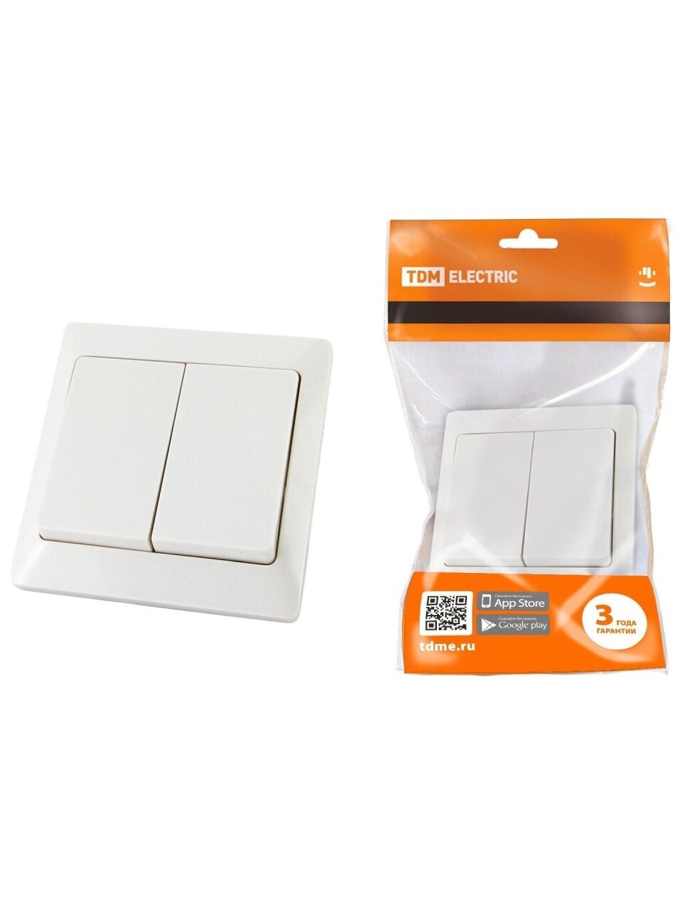 Выключатель скрытой установки, двухклавишный, без заземления, 10 А, белый, TDM Electric, Ильмень, SQ1823-0002