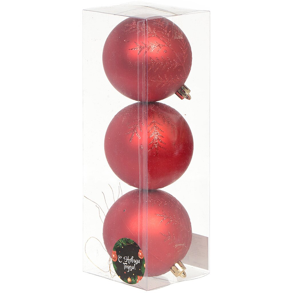 Елочный шар 3 шт, красный, 8 см, пластик, SYQC-011958R