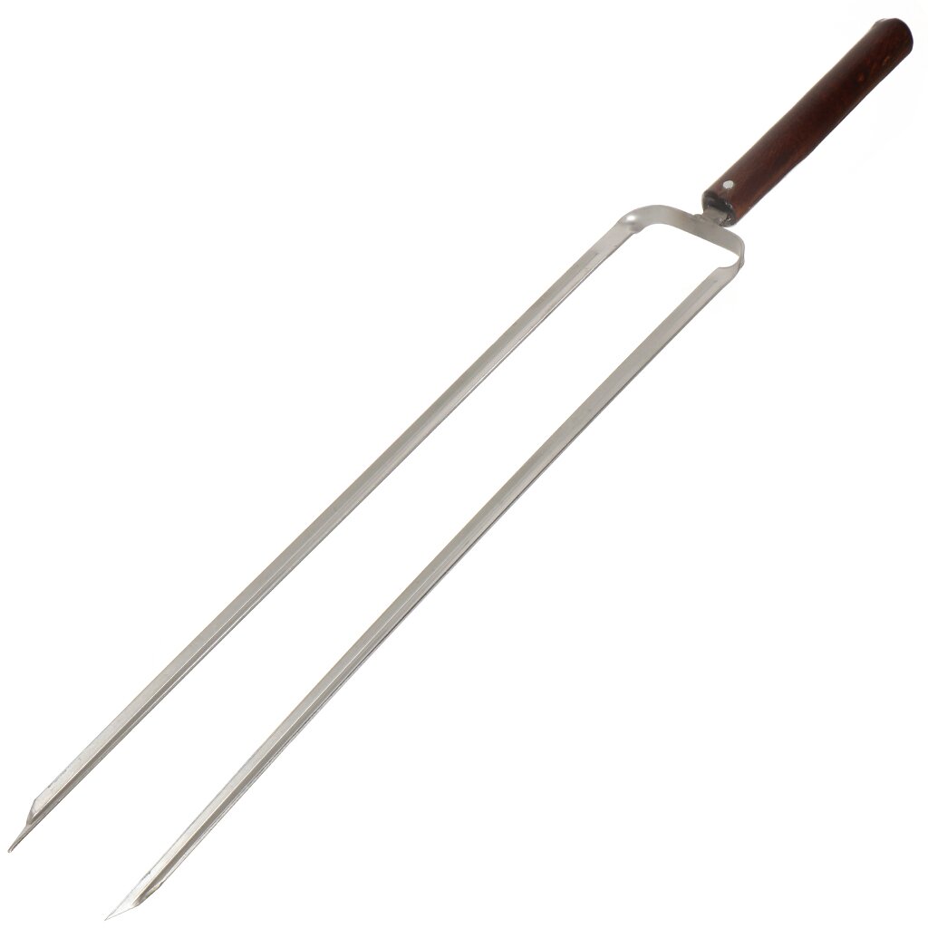 Шампур лезвие двойное, 650х450х12х2 мм, нержавеющая сталь, рукоятка лакированое дерево, 2К-386 щипцы для мяса с деревянной ручкой 32 см