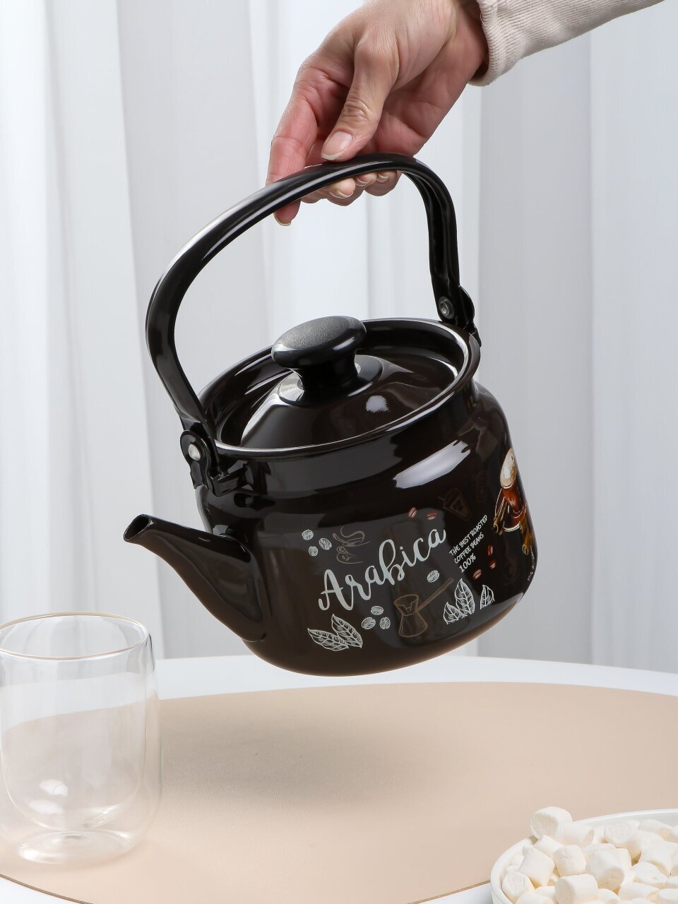 Чайник сталь, эмал, 2 л, цилиндр, ручк металл, Керчь, Арабика, 42704-102/6-У4, корич
