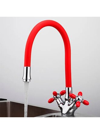 Смеситель для кухни, Frud, гибкий излив, с кран-буксой, красный, R44127-10