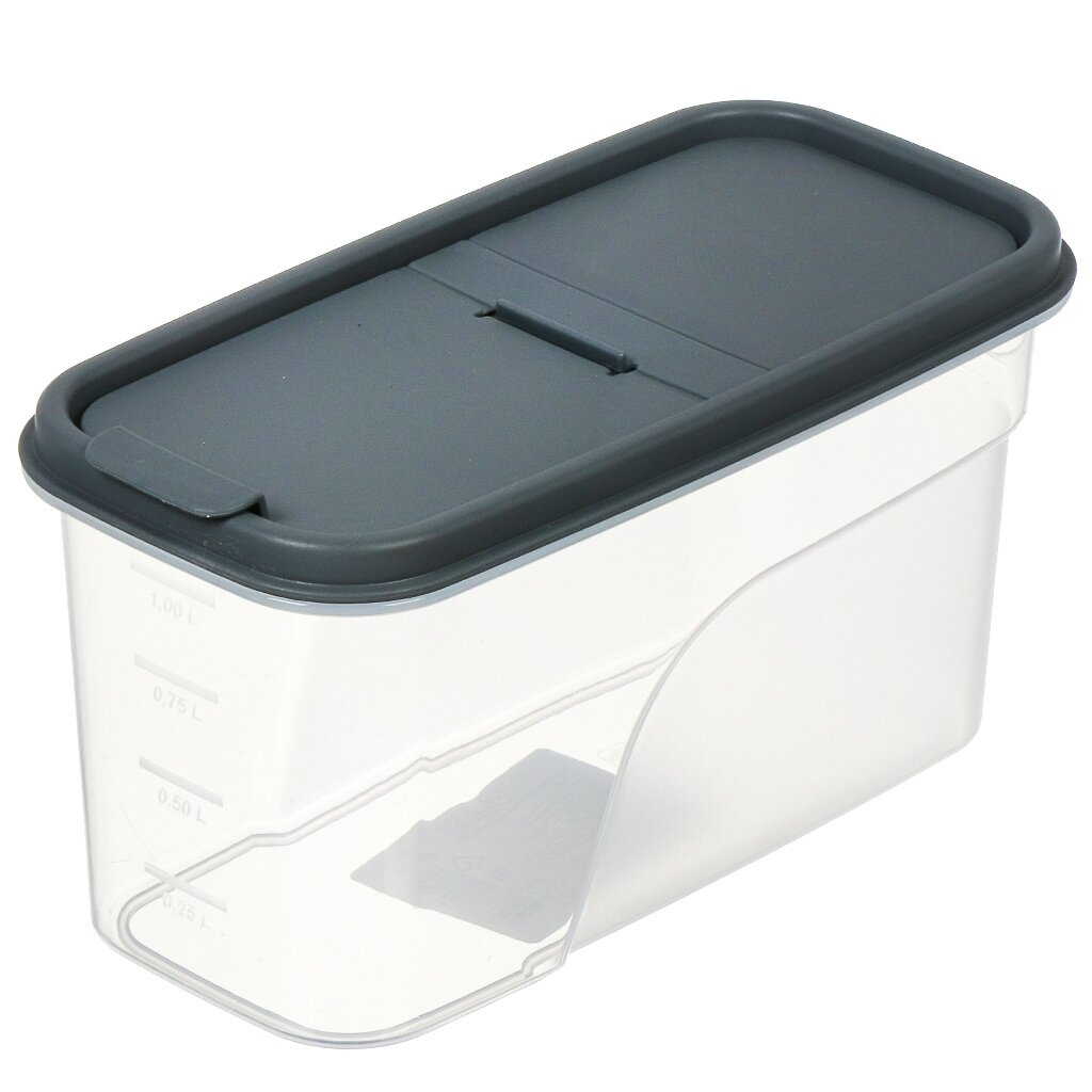 Контейнер пластик, 1.2 л, серый, прямоугольный, для сыпучих продуктов, с крышкой, Violet, 461218 контейнер пищевой пластик 1 л 3 шт прямоугольный biofresh is10712