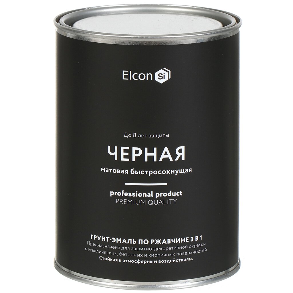 Грунт-эмаль Elcon 3в1 матовая по ржавчине смоляная черная RAL 9005 08 кг 627₽