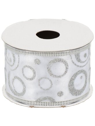 Лента декоративная полиэстер, 270х5 см, белый с серебром, Y4-4201